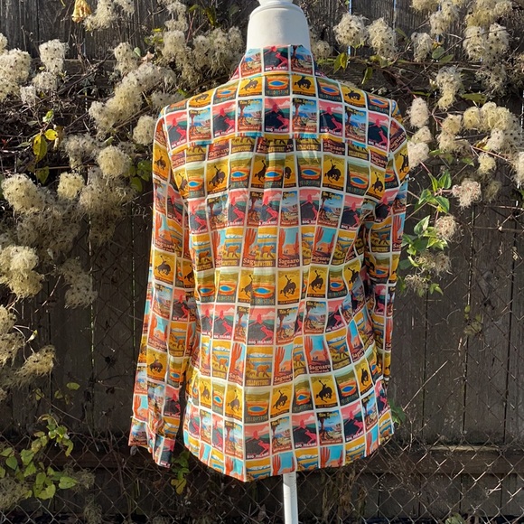 Alice + Olivia | Western Postcard Willa Placket Silk Print Blouse - Picture 9 of 13